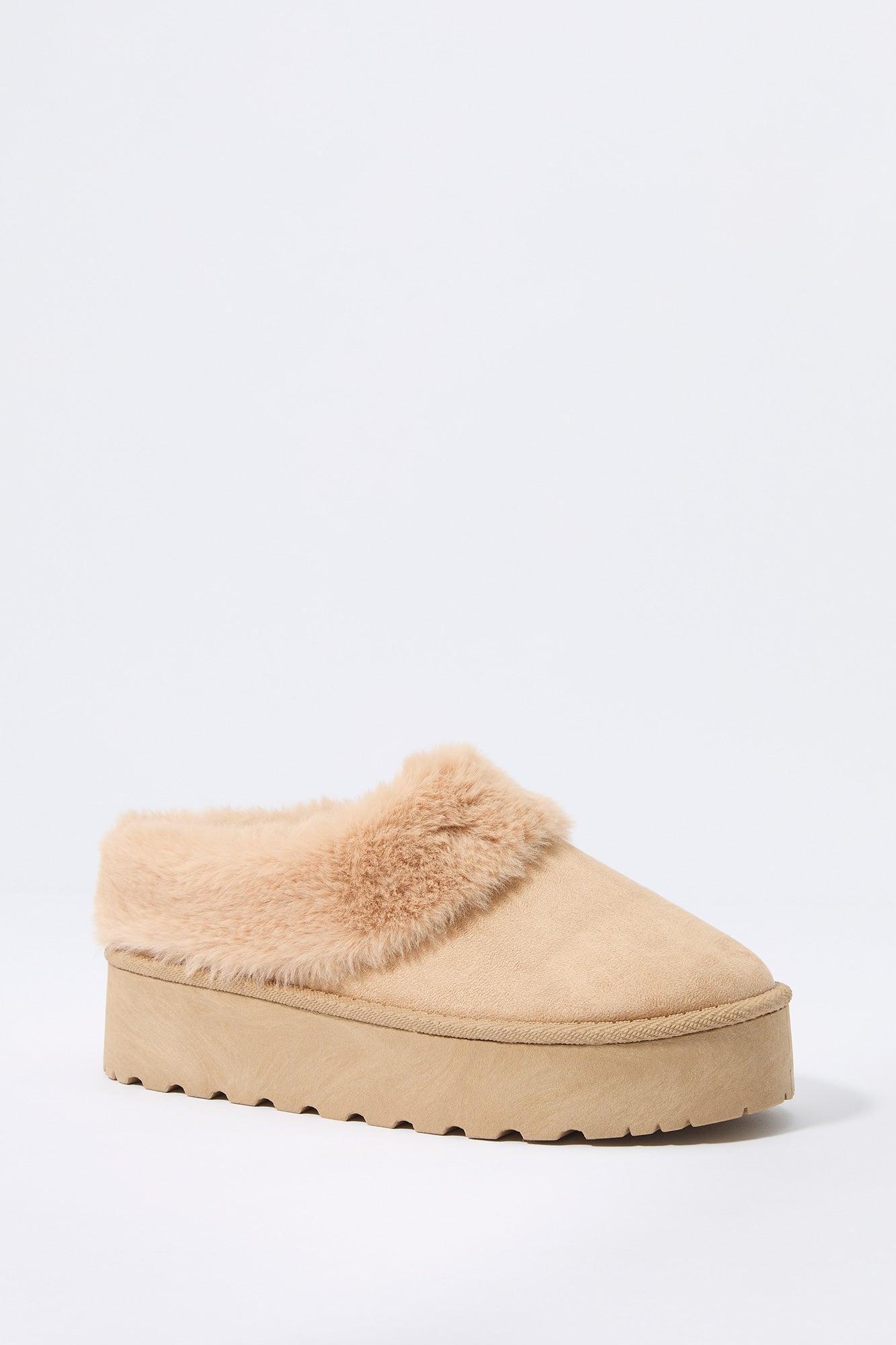 Faux Fur Collared Platform Slipper Bootie Female Product Image