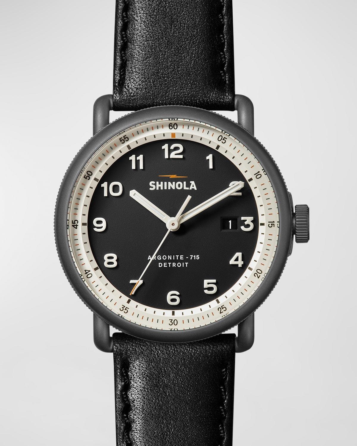 Mens Canfield Model C Leather Strap Watch, 43mm Product Image