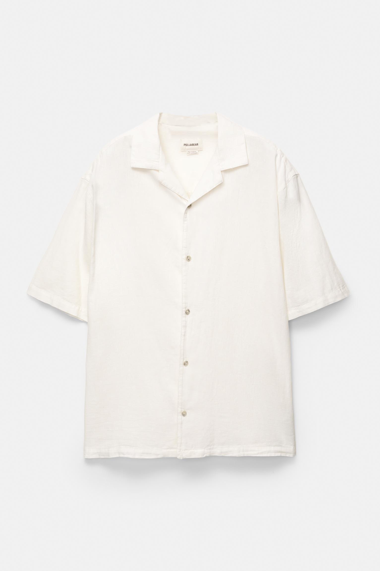 Basic short sleeve linen blend shirt Product Image