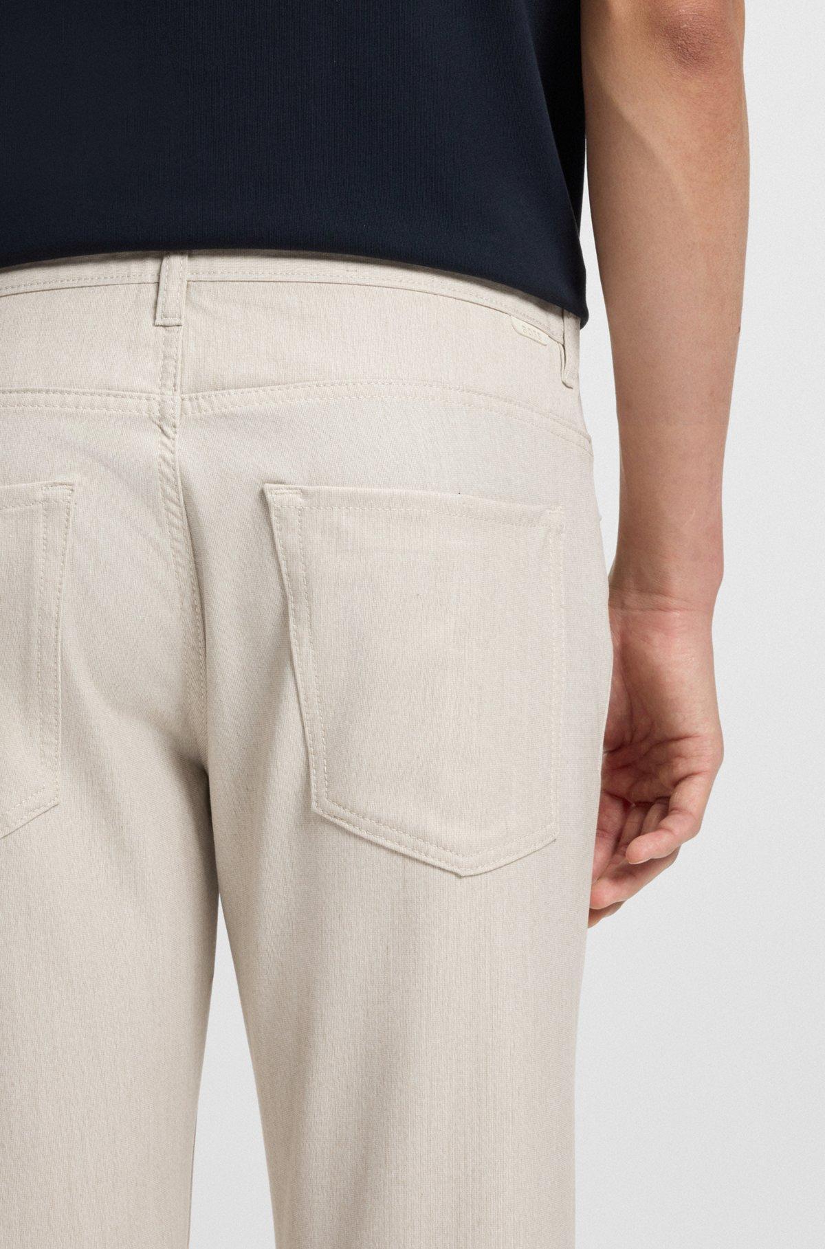 BOSS - Delaware slim-fit trousers in wrinkle-resistant dobby - White Product Image