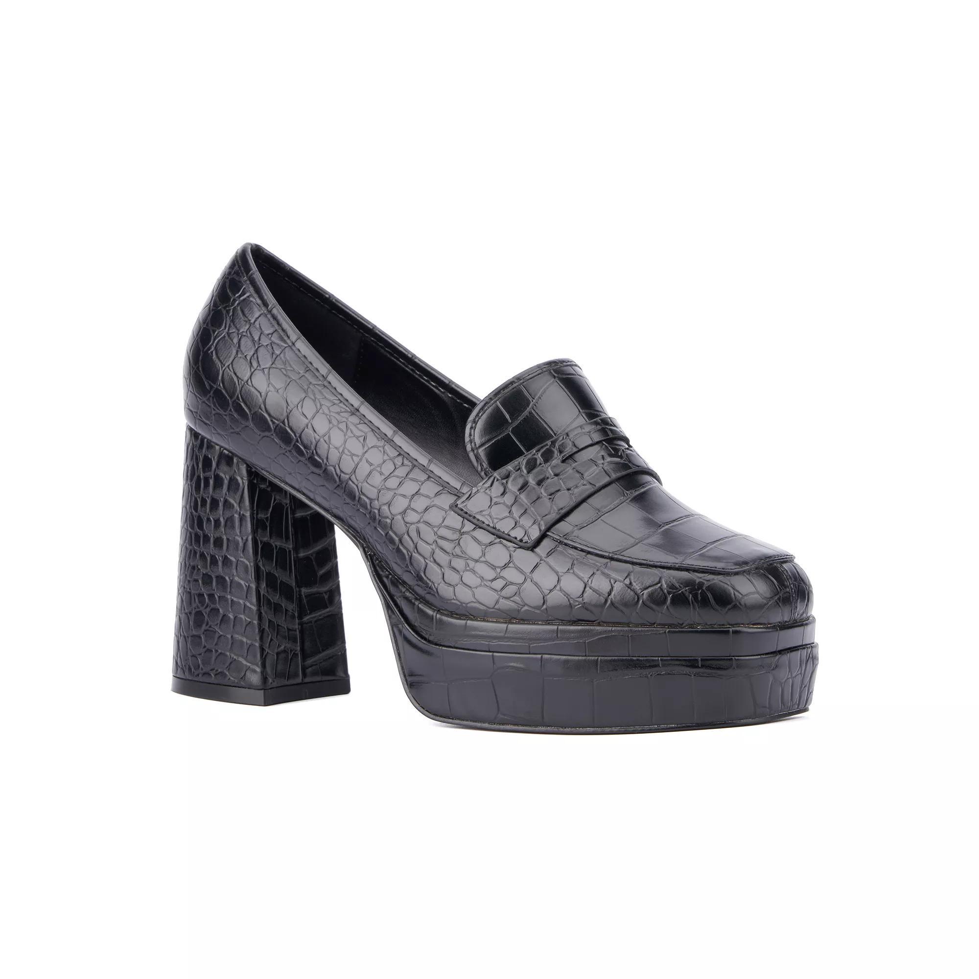 Fashion to Figure Madelyn Women's Wide Width Platform Loafers, Size: 8, Black Croc Product Image