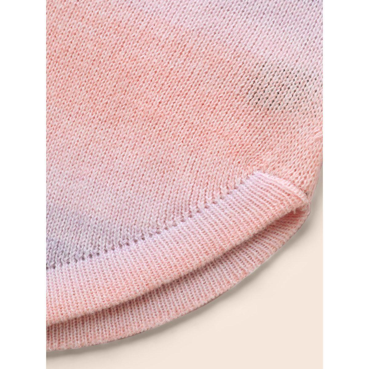 Plus Size Ombre Round Neck Curved Hem Pullover Blush Women Casual Loose Elbow-length sleeve Round Neck Everyday Pullovers BloomChic 12/L Product Image