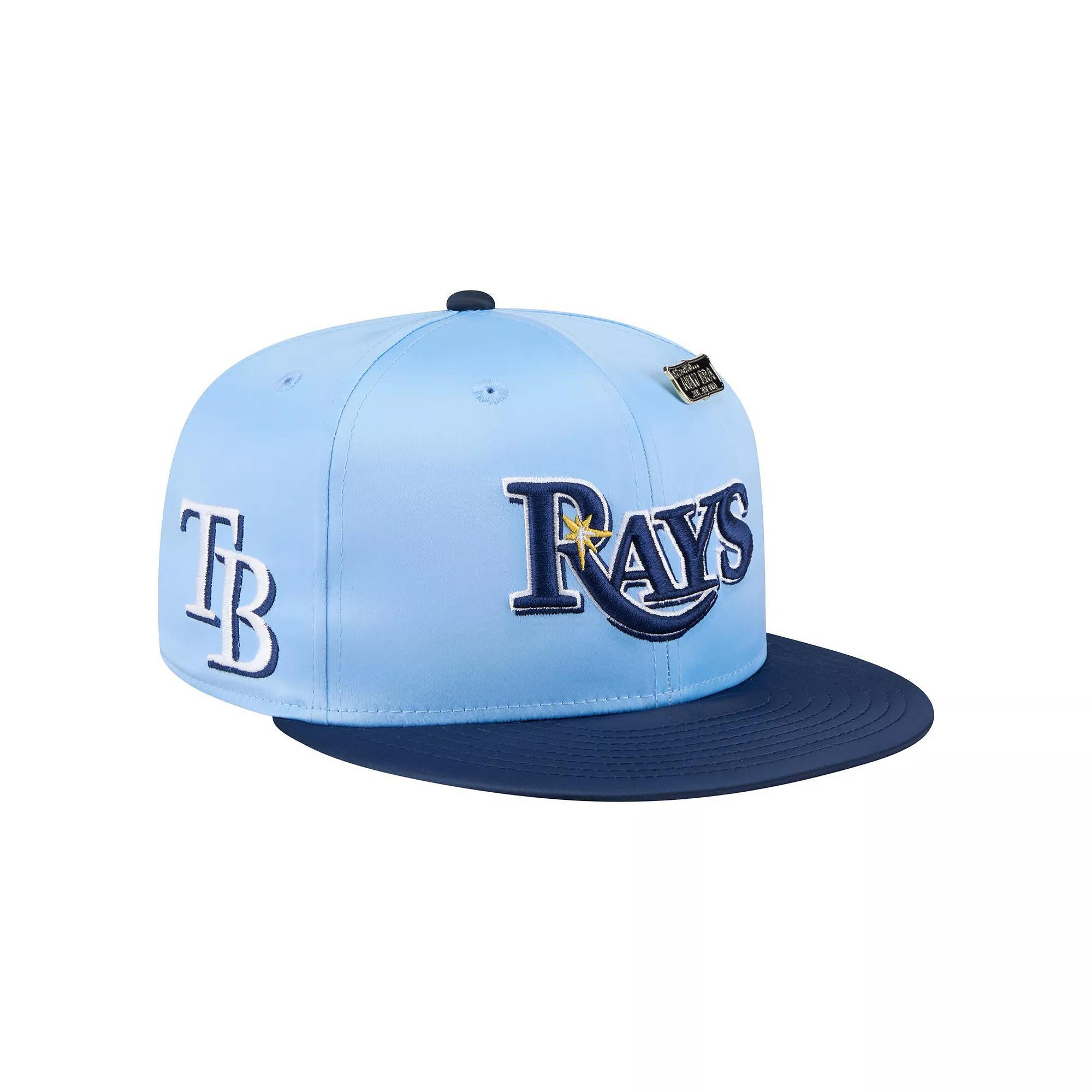 Men's New Era Light Blue/Navy Tampa Bay Rays Satin 59FIFTY Fitted Hat, Size: 8 Product Image