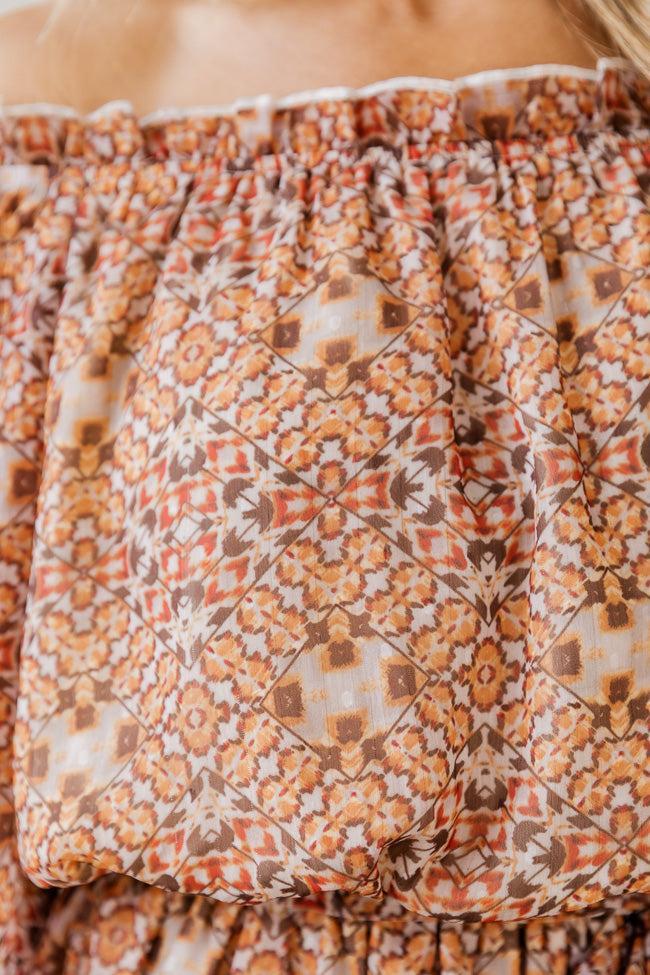 Humble And Kind Beige Floral Off The Shoulder Mini Dress FINAL SALE Product Image