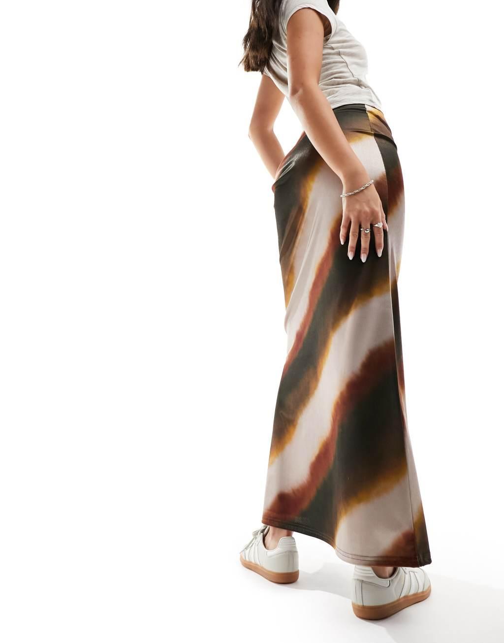 ASOS DESIGN satin twill maxi skirt in blurred stripe Product Image