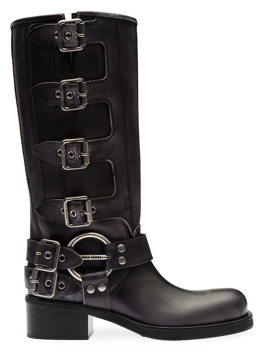 Womens Stivali Variante Fondo 50MM Leather Block-Heel Boots Product Image