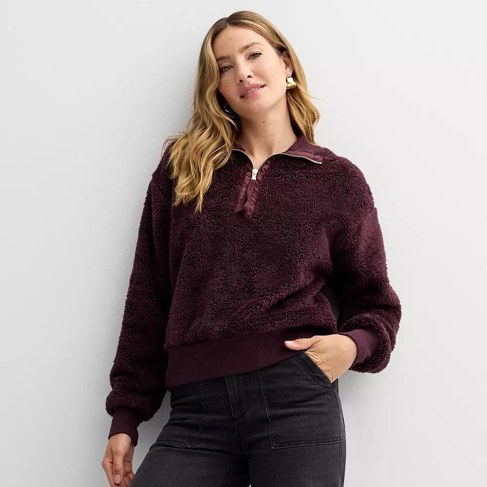 Women's Sonoma Goods For Life® Cozy Quarter Zip Pullover, Size: Large, Black Jam Product Image