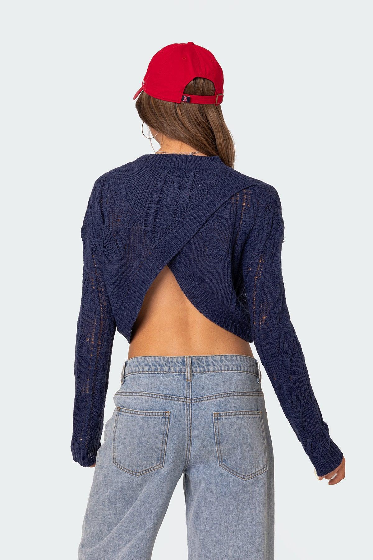 Gabrielle Cropped Cable Knit Sweater Product Image