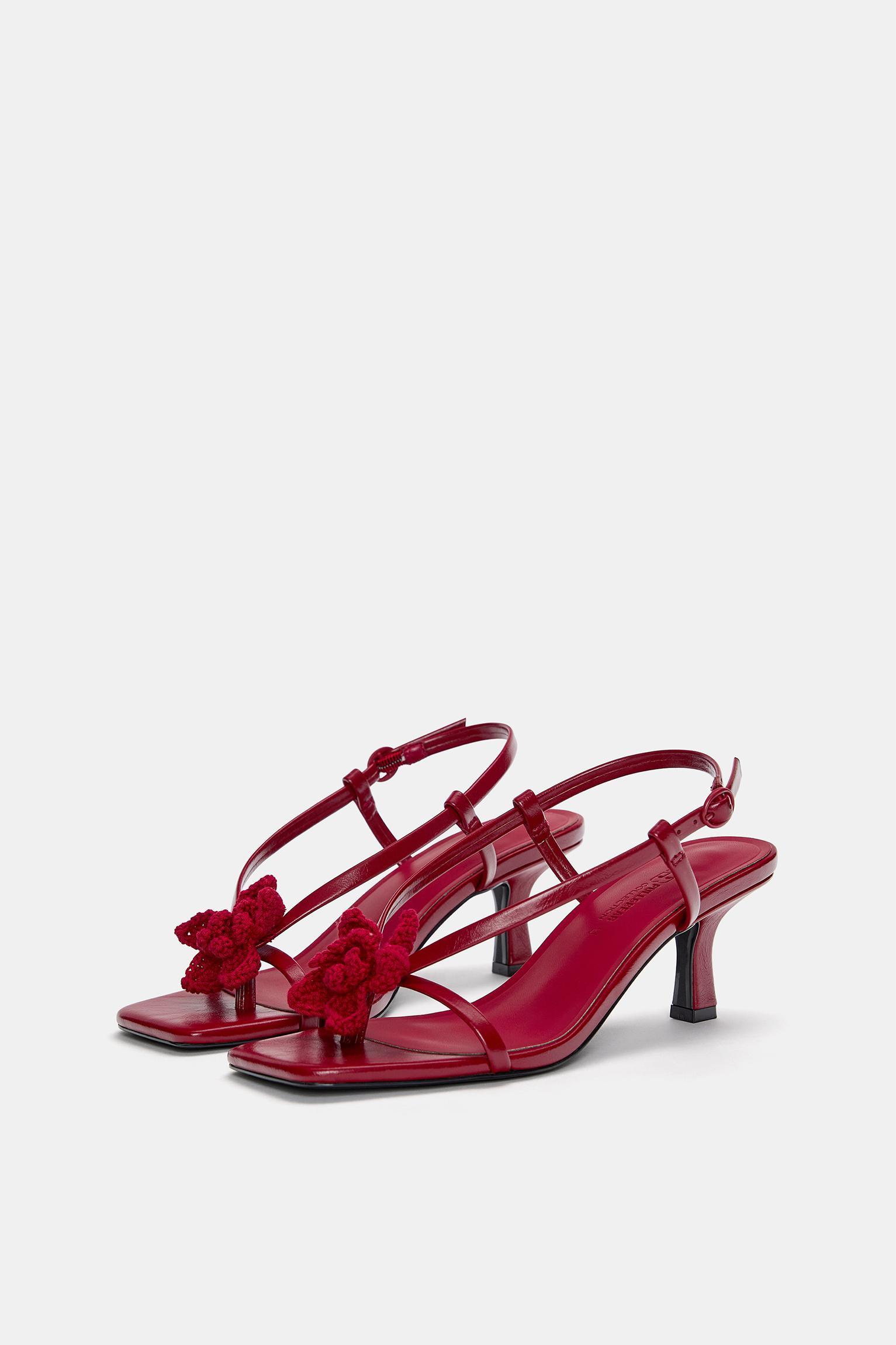 Crochet flower heeled sandals Product Image