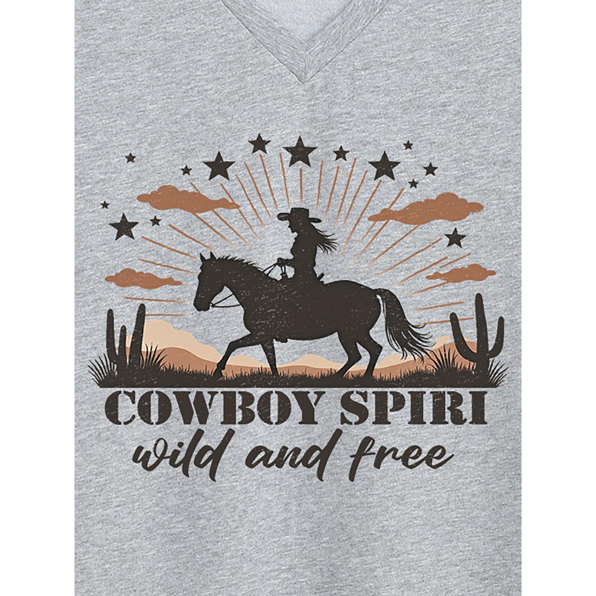 Plus Size Wild & Free Pattern V-Neck T-Shirt Mediumgray Women Non V-neck Everyday-Casual T-shirts BloomChic 18-20/2X Product Image