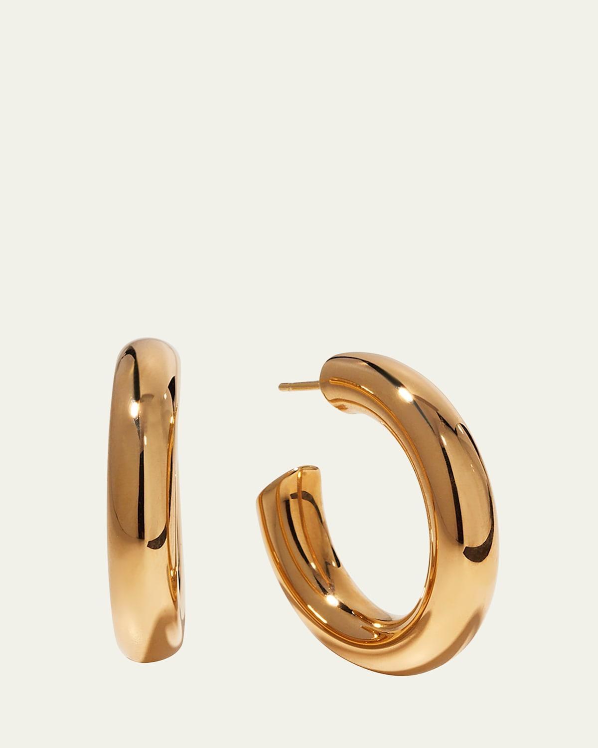 Hollow 14k Gold Wide Mini Hoop Earrings Product Image