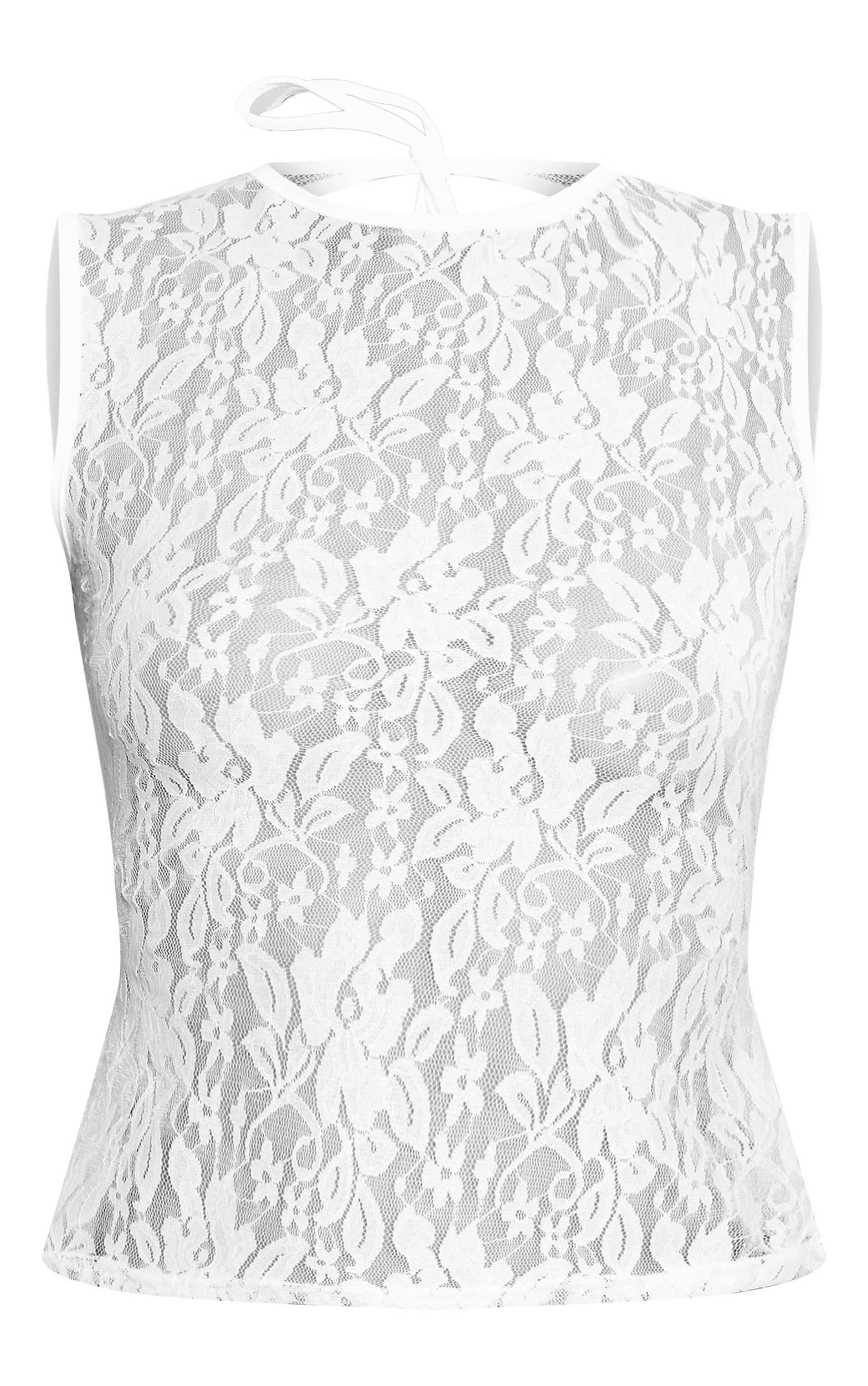 White Lace Double Tie Back Long Top Product Image