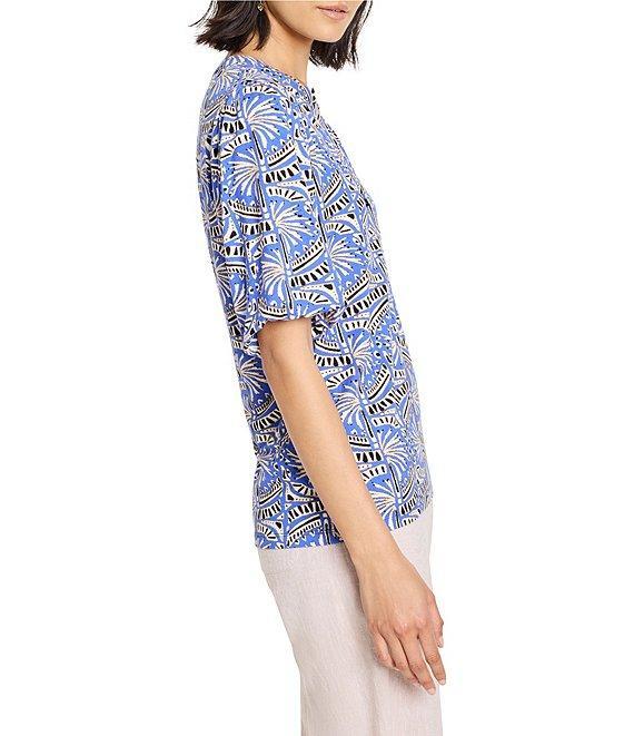 NIC + ZOE Ocean Print Split V-Neck Elbow Puff Sleeve Top Product Image