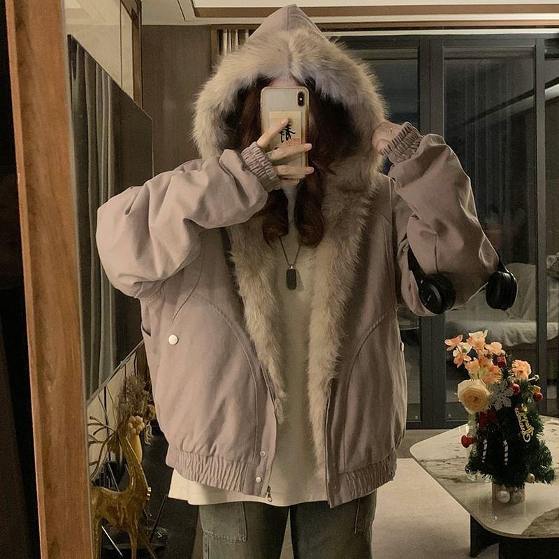 Hooded Fur Trim Zip-Up Padded Jacket Product Image