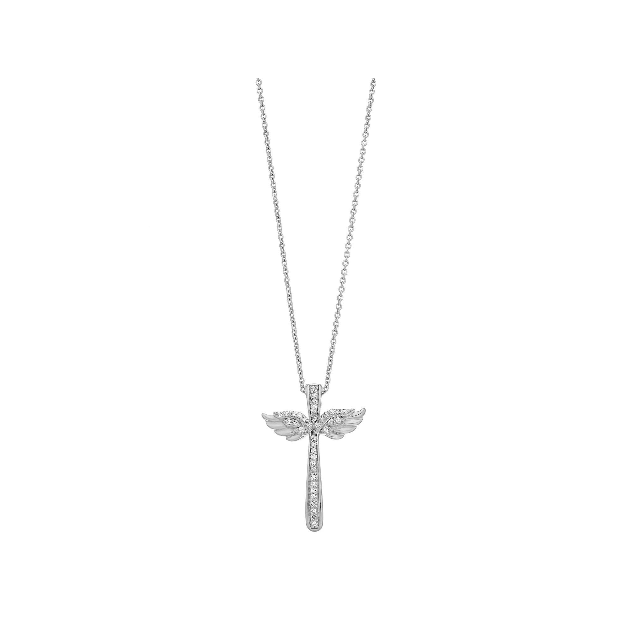 Sterling Silver 1/10 Carat T.W. Diamond Cross Pendant Necklace, Women's, Size: 18" Product Image