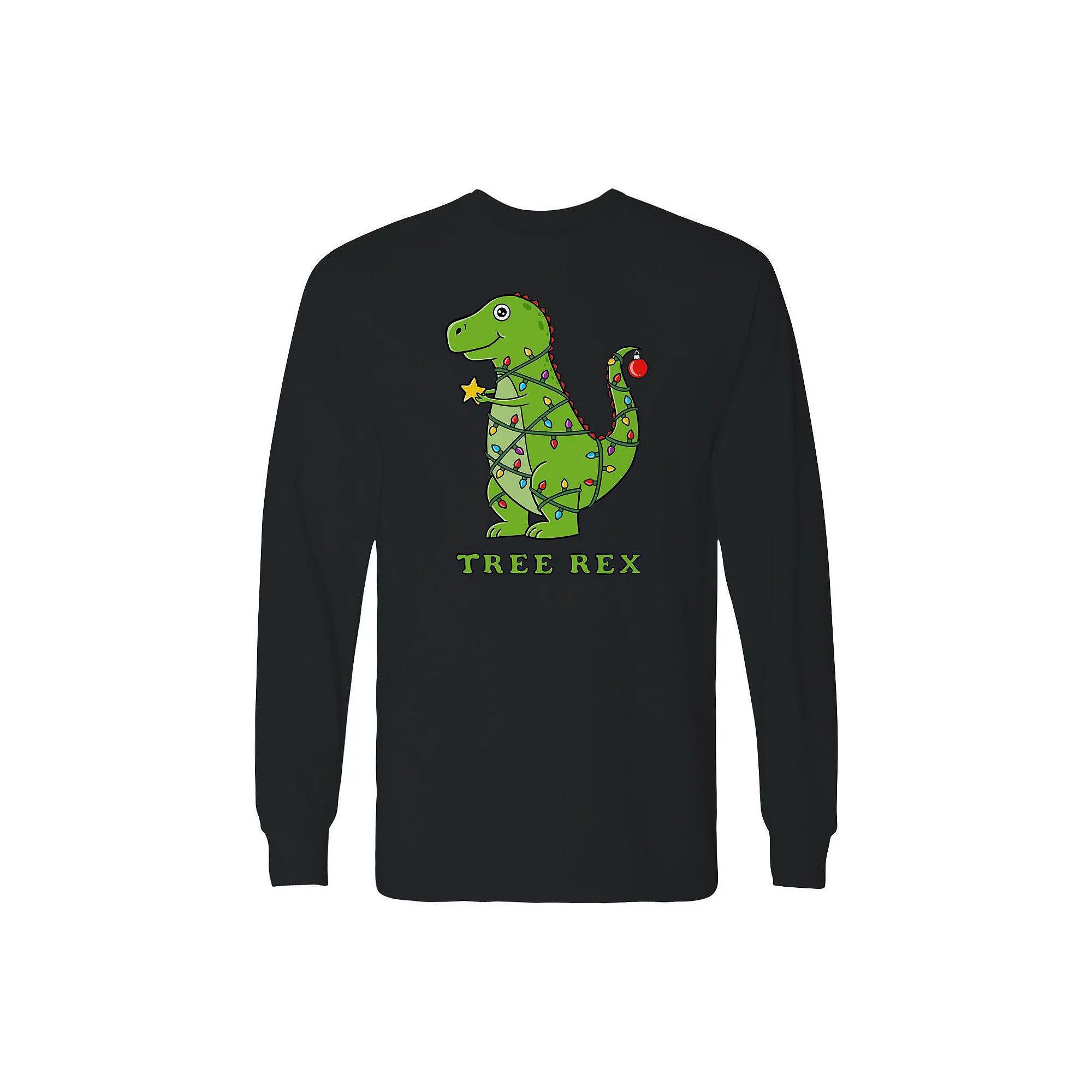 Men's Dinosaur Christmas Long Sleeve Graphic Tee, Size: XL, Red Product Image