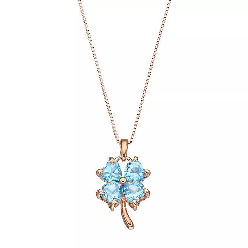 Gemminded 14k Rose Gold Over Silver Blue Topaz Four-Leaf Clover Pendant Necklace, Womens Product Image