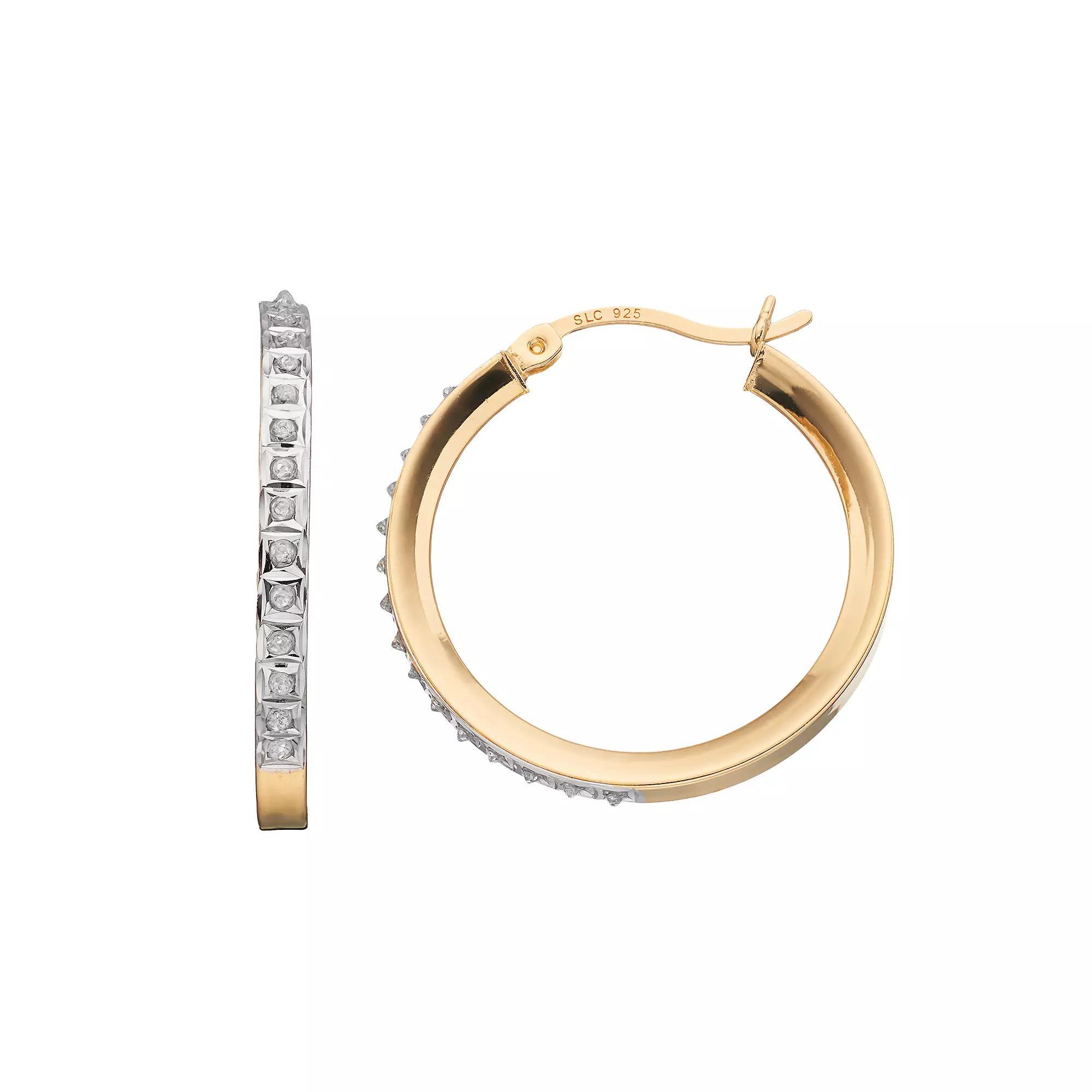 Diamond Mystique 18k Gold Over Sterling Silver Diamond Accent Concave Round Hoop Earrings, Women's, White Over Silver Product Image