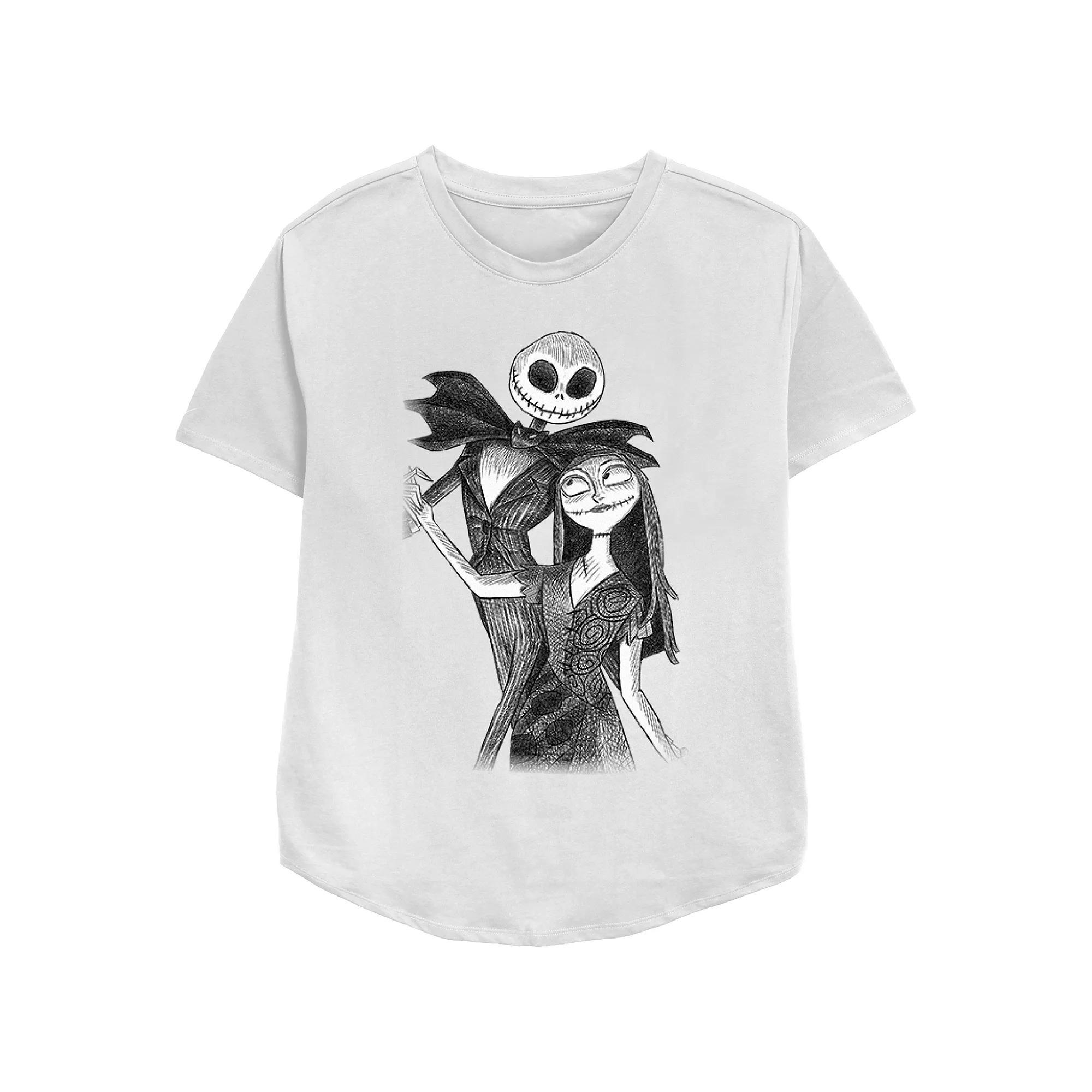 Disney's The Nightmare Before Christmas Juniors' Jack And Sally Draw Relaxed Fit Graphic Tee, Women's, Size: XXL, White Product Image