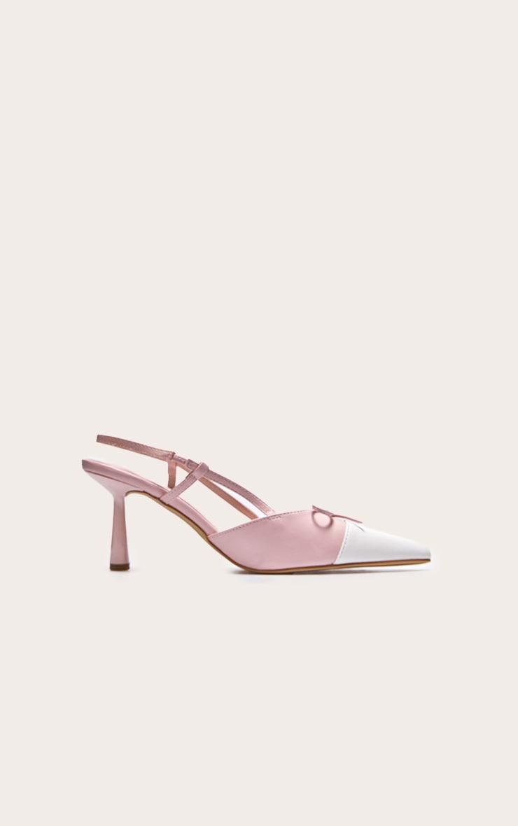 Pink and White Pu Point Toe Bow Detail High Stiletto Court Heels Product Image
