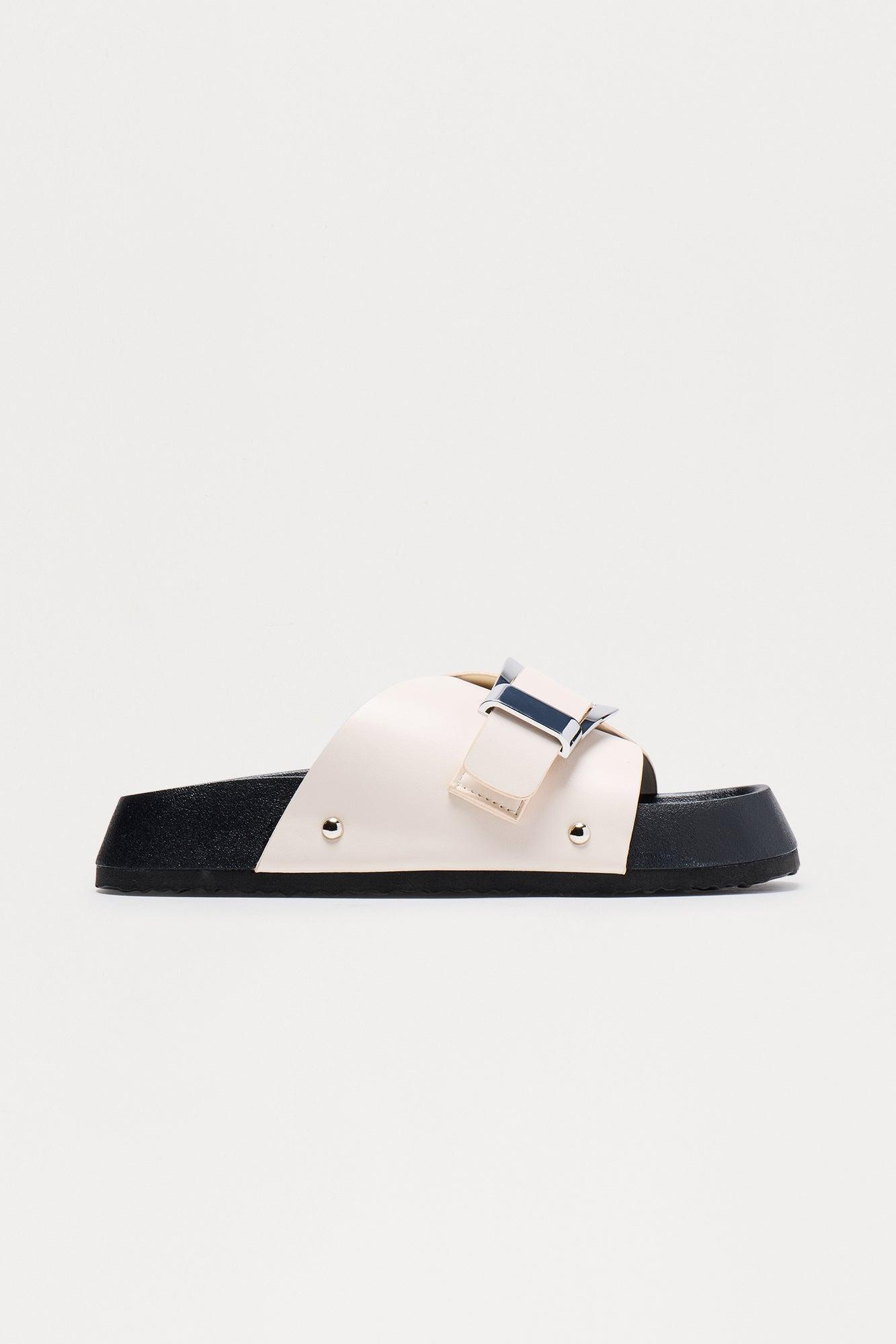Malone Buckle Slip On Sandals - White Product Image