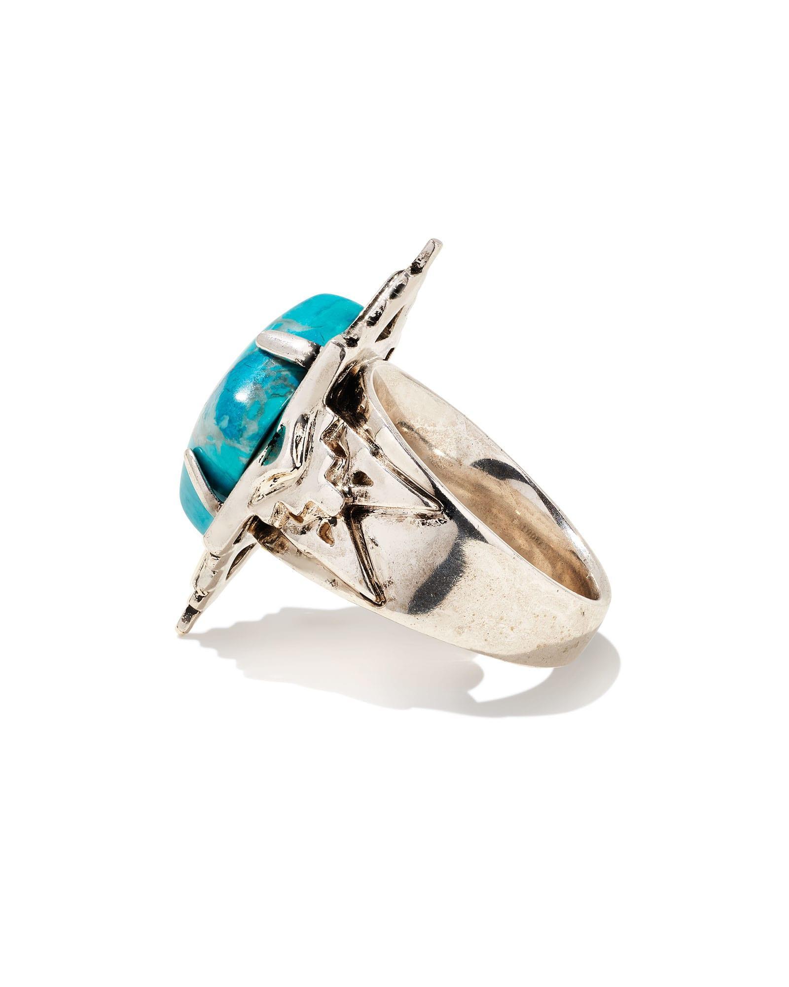 Cass Vintage Silver Cocktail Ring in Variegated Dark Teal Magnesite Product Image