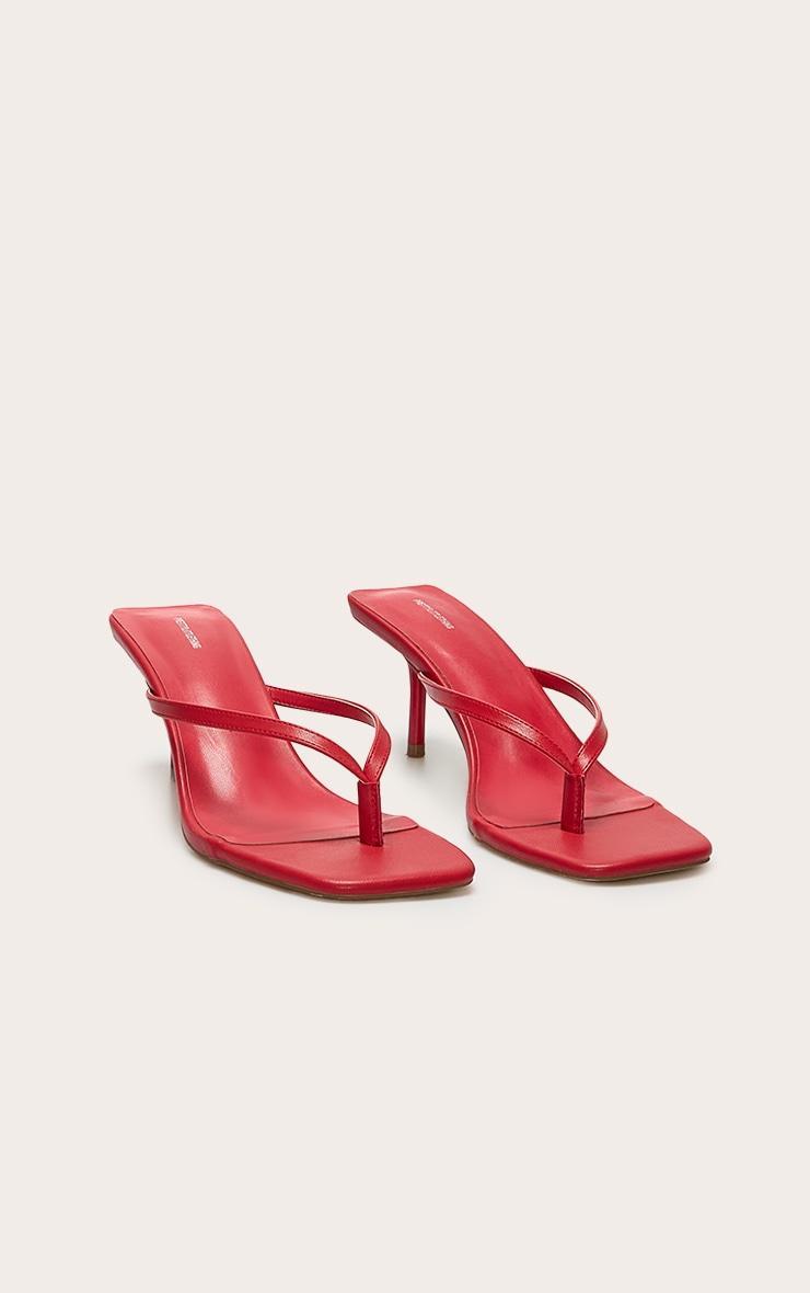 Red Pu Square Toe Thong Mid Stiletto Heeled Mules Product Image