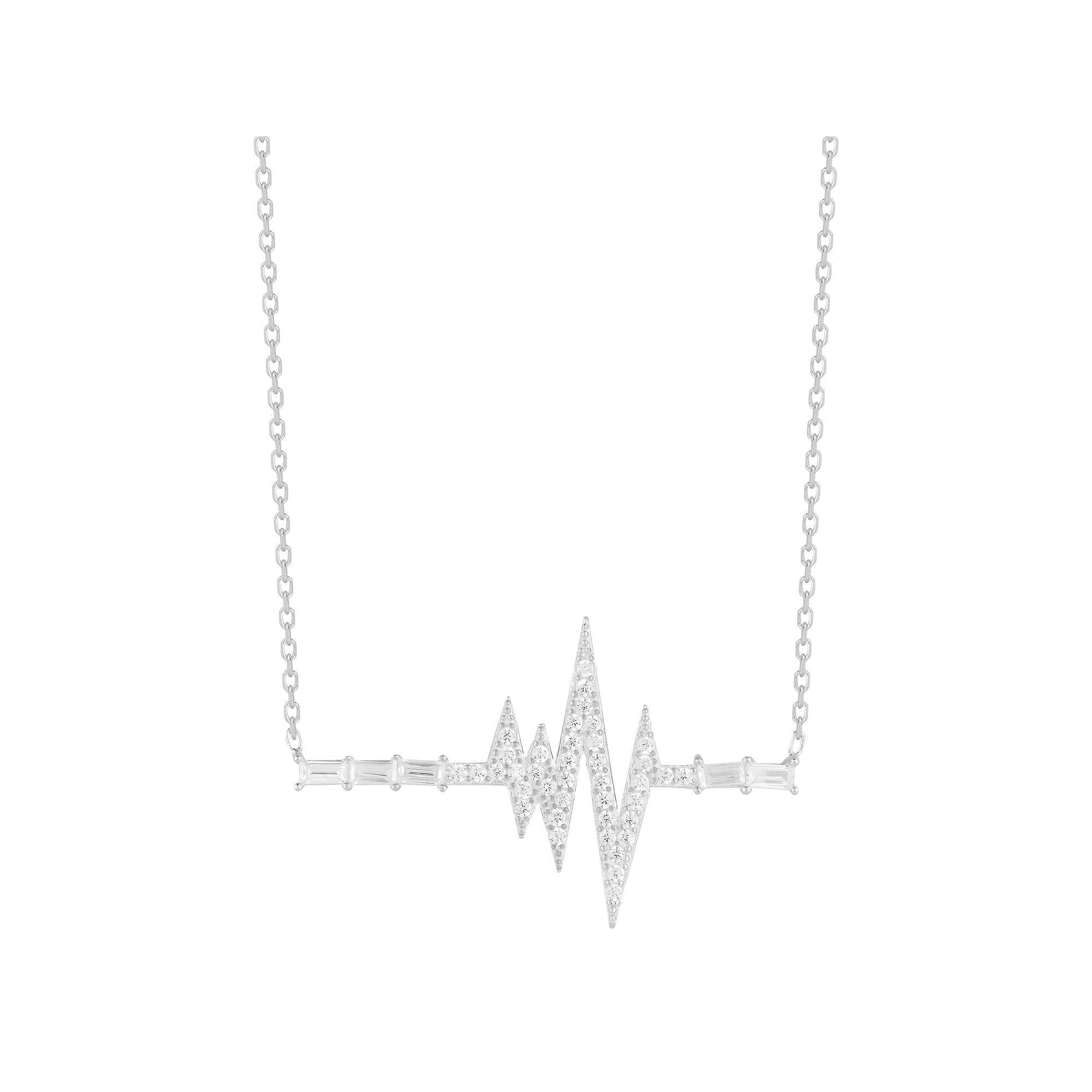 Sunkissed Sterling Sterling Silver Cubic Zirconia Heartbeat Necklace, Women's, Size: 18", Silver Tone Product Image