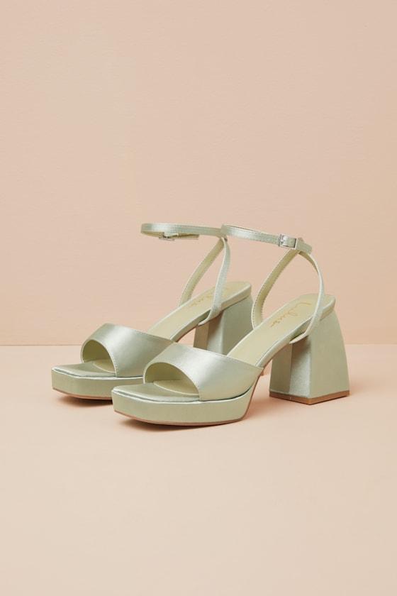 Shirine Sage Satin Platform Ankle Strap Heels Product Image