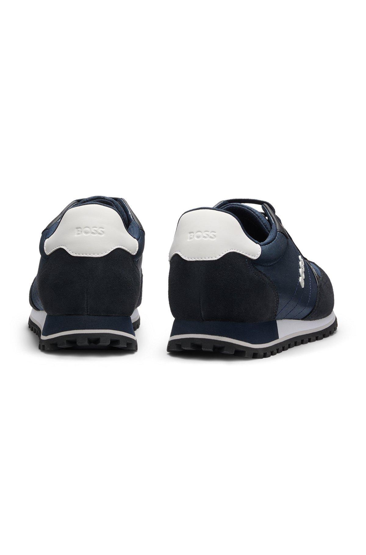 BOSS - Running-inspired trainers with faux-leather trims - Dark Blue Product Image