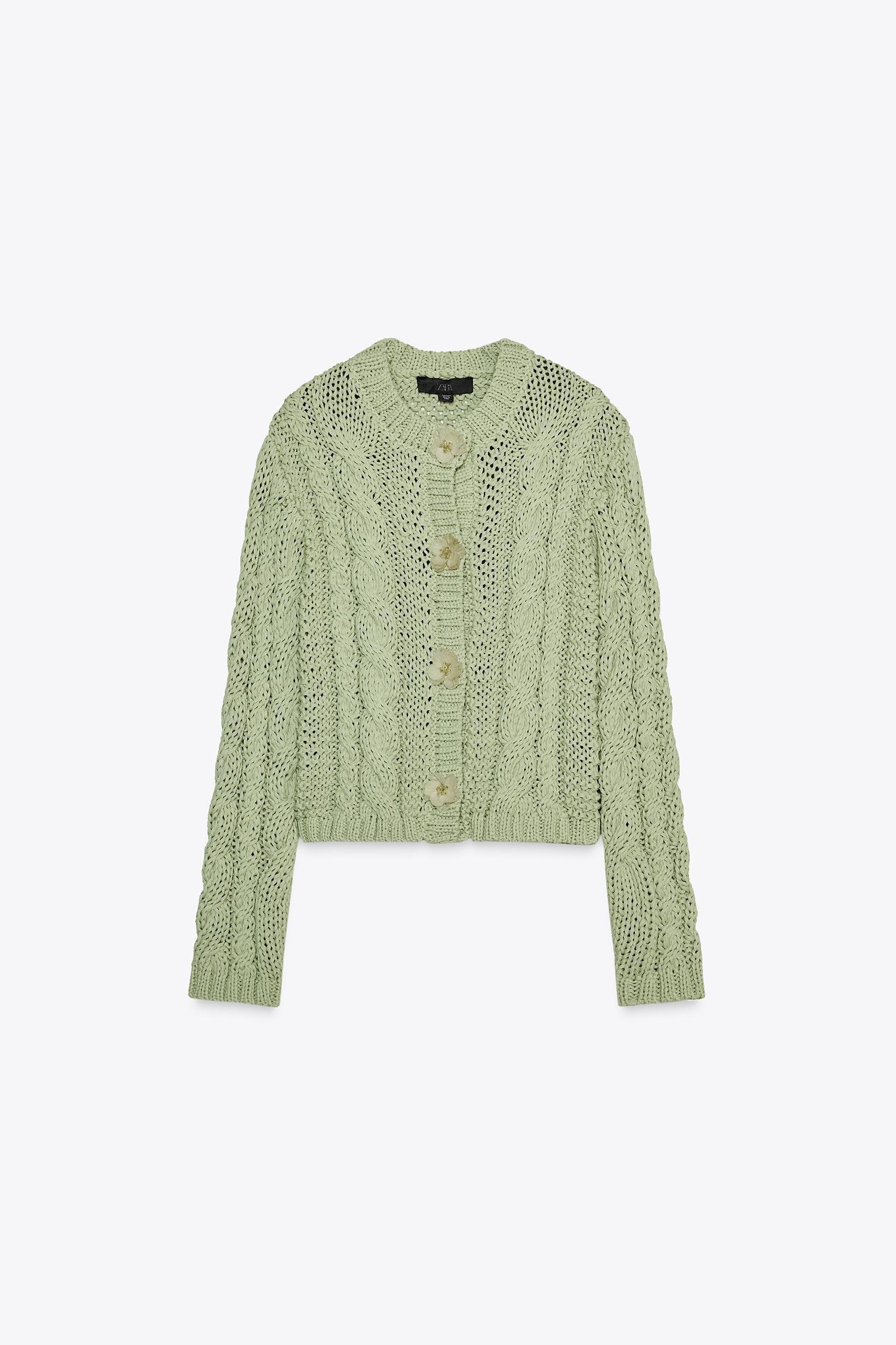 KNIT JACKET WITH FLOWER BUTTONS Product Image