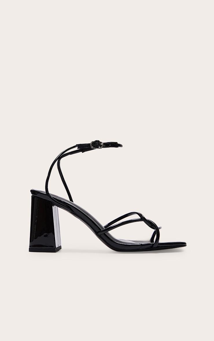 Black Wide Fit PU Patent Square Toe Strappy Block Heeled Sandals Product Image