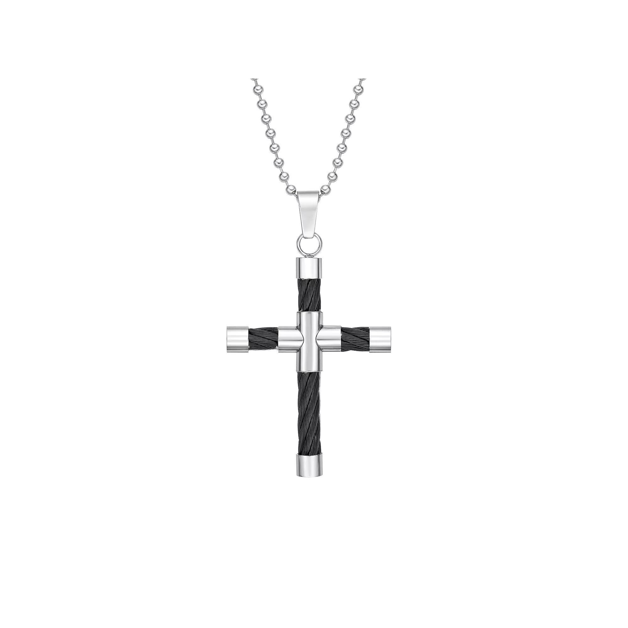 Men's LYNX Stainless Steel Cable Cross Pendant Necklace, Size: 22", Two Tone Product Image