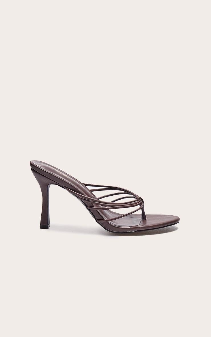 Chocolate Pu Round Toe Thong Strappy Mid Heeled Mules Product Image