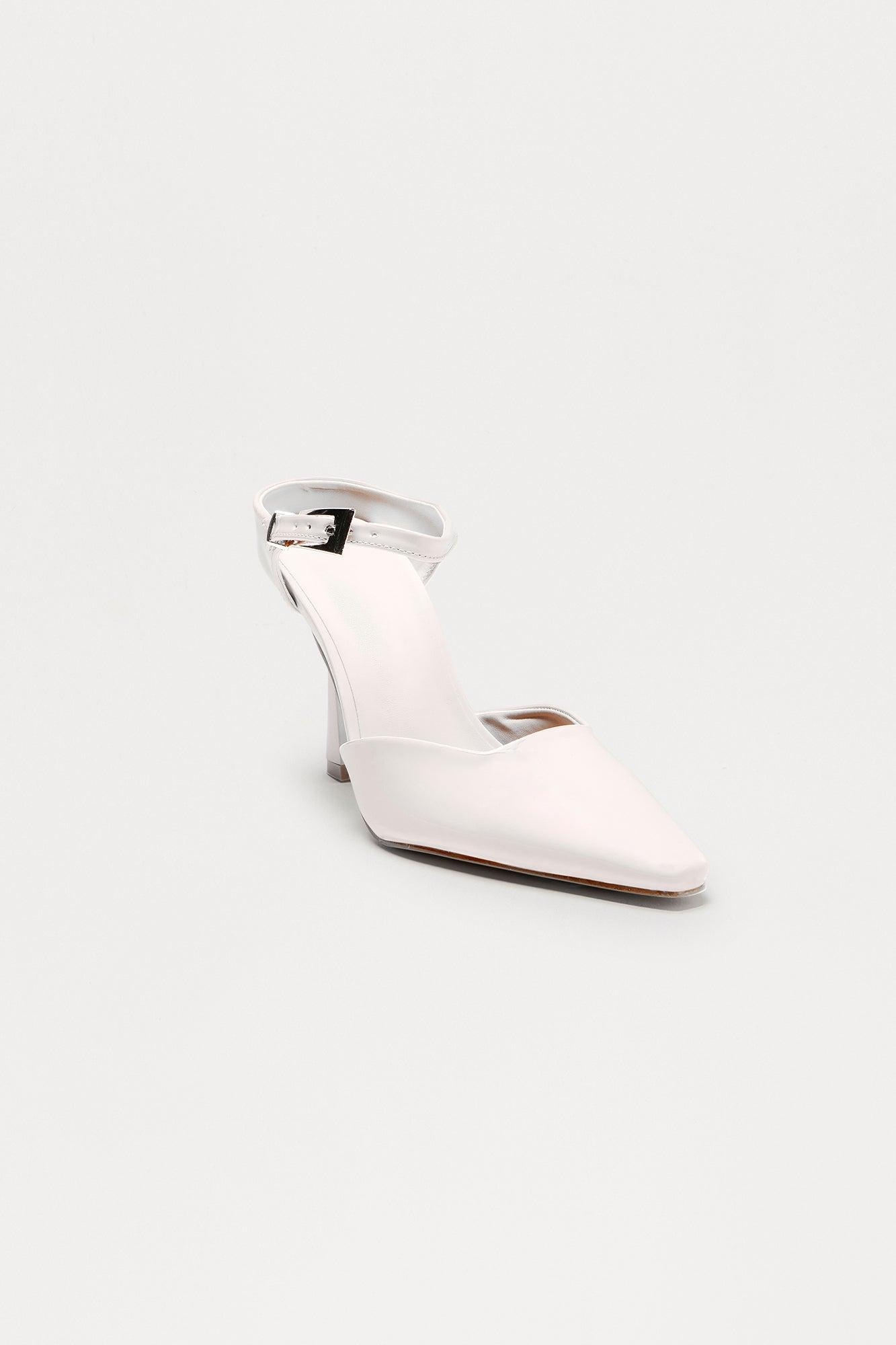 Vonda Buckle Faux Patent Pumps - White Product Image