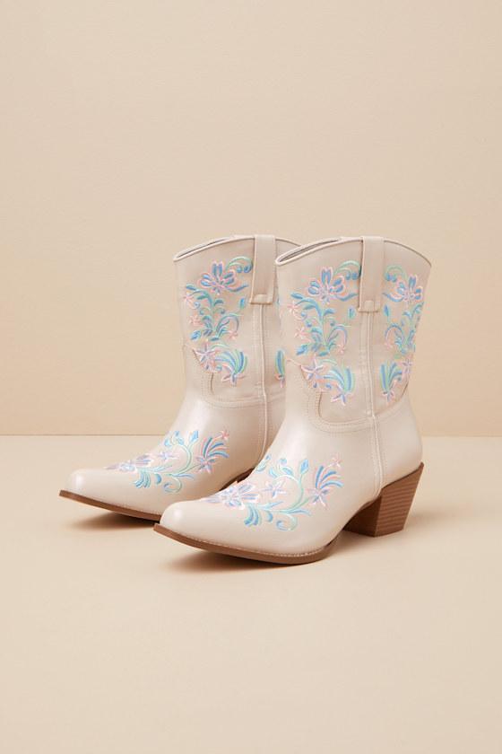 Birgitta Bone Embroidered Western Ankle Boots Product Image