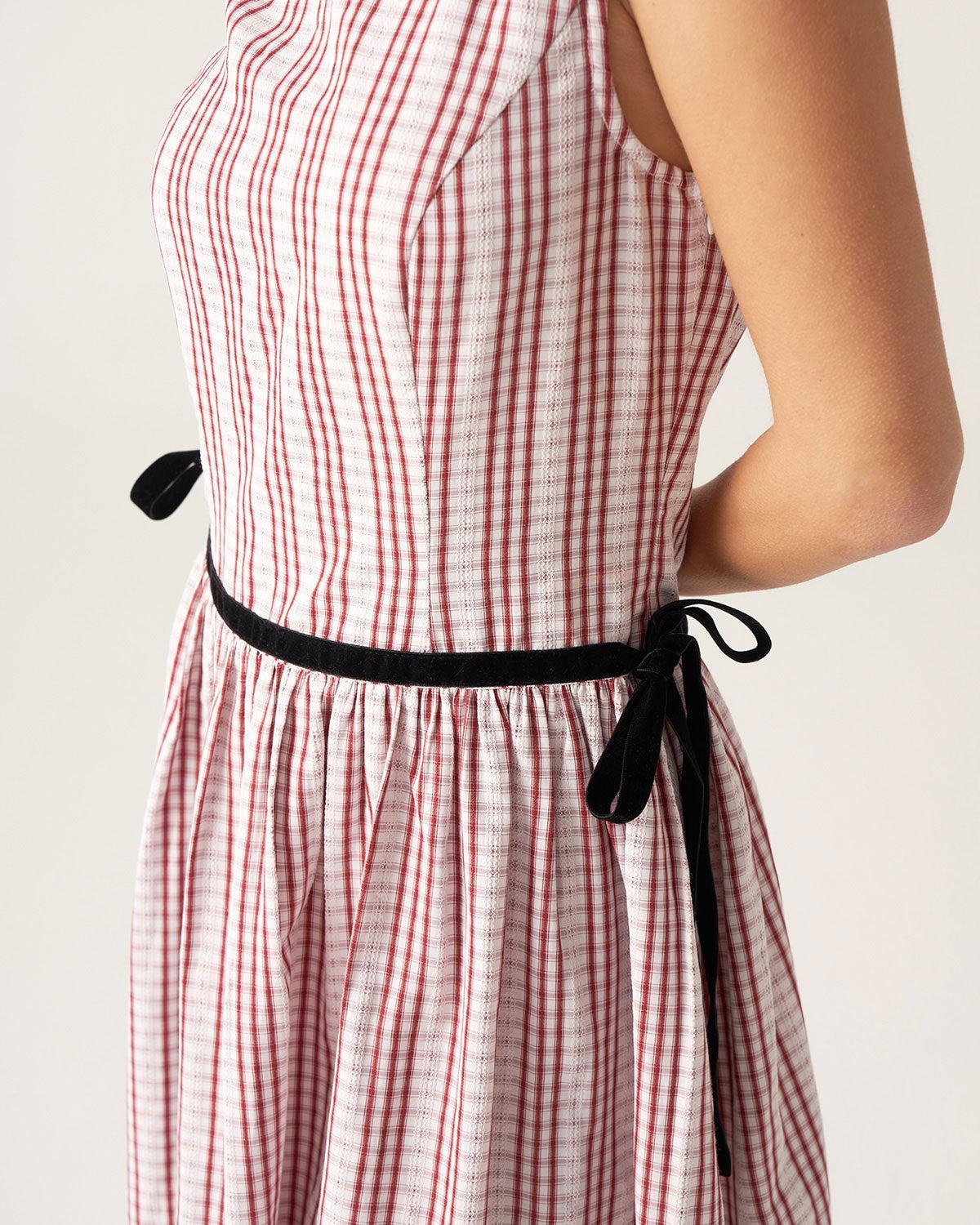 Red Plaid Boat Neck Midi Dress Product Image