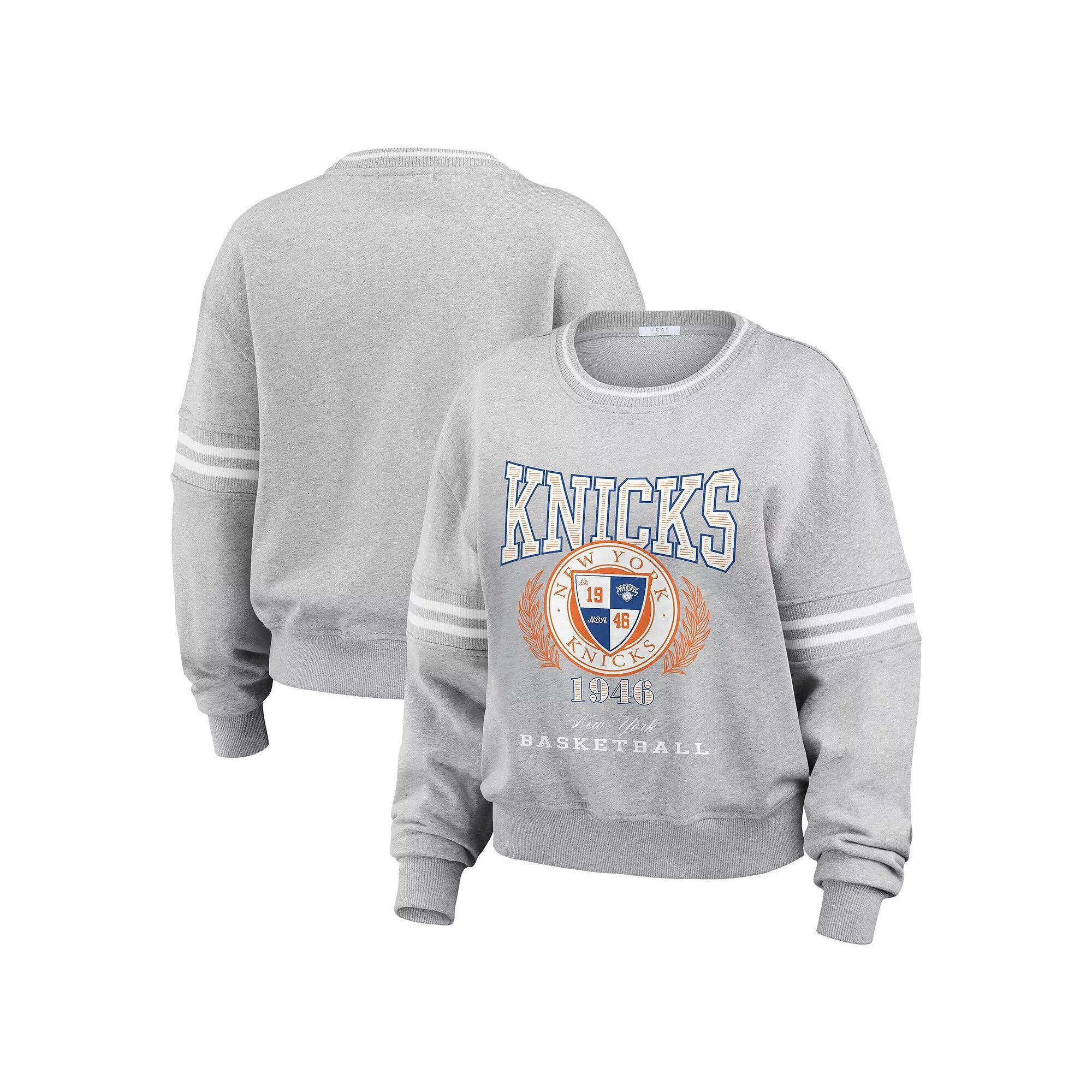 Women's WEAR by Erin Andrews Heather Gray New York Knicks French Terry Pullover Sweatshirt, Size: XL, Grey Product Image