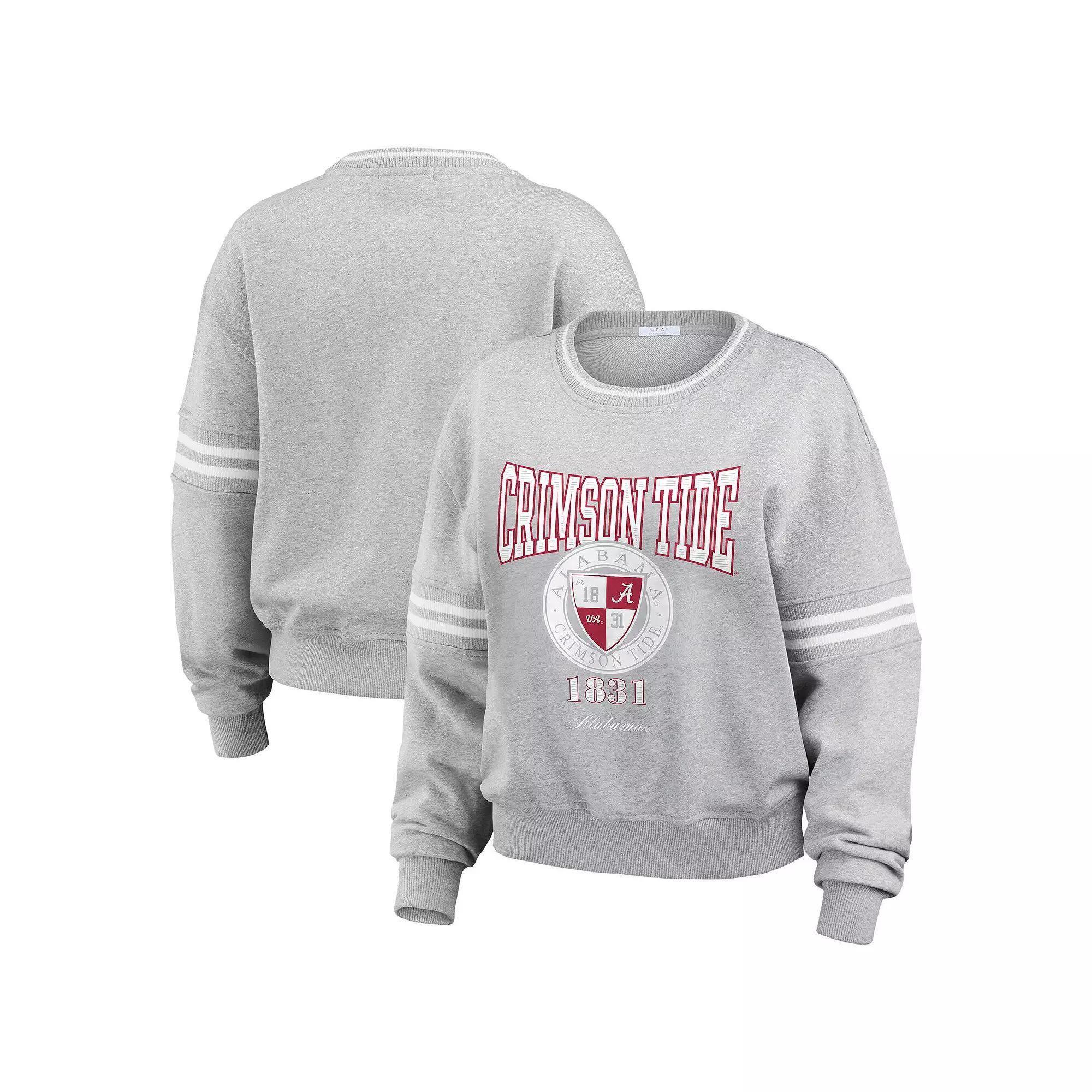 Women's WEAR by Erin Andrews Heather Gray Alabama Crimson Tide Classic Stripe Pullover Sweater, Size: XXL, Grey Product Image