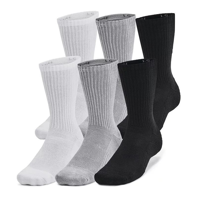 Under Armour Training Cotton 6-Pack Crew Socks, Men's, Size: Large, Black Product Image