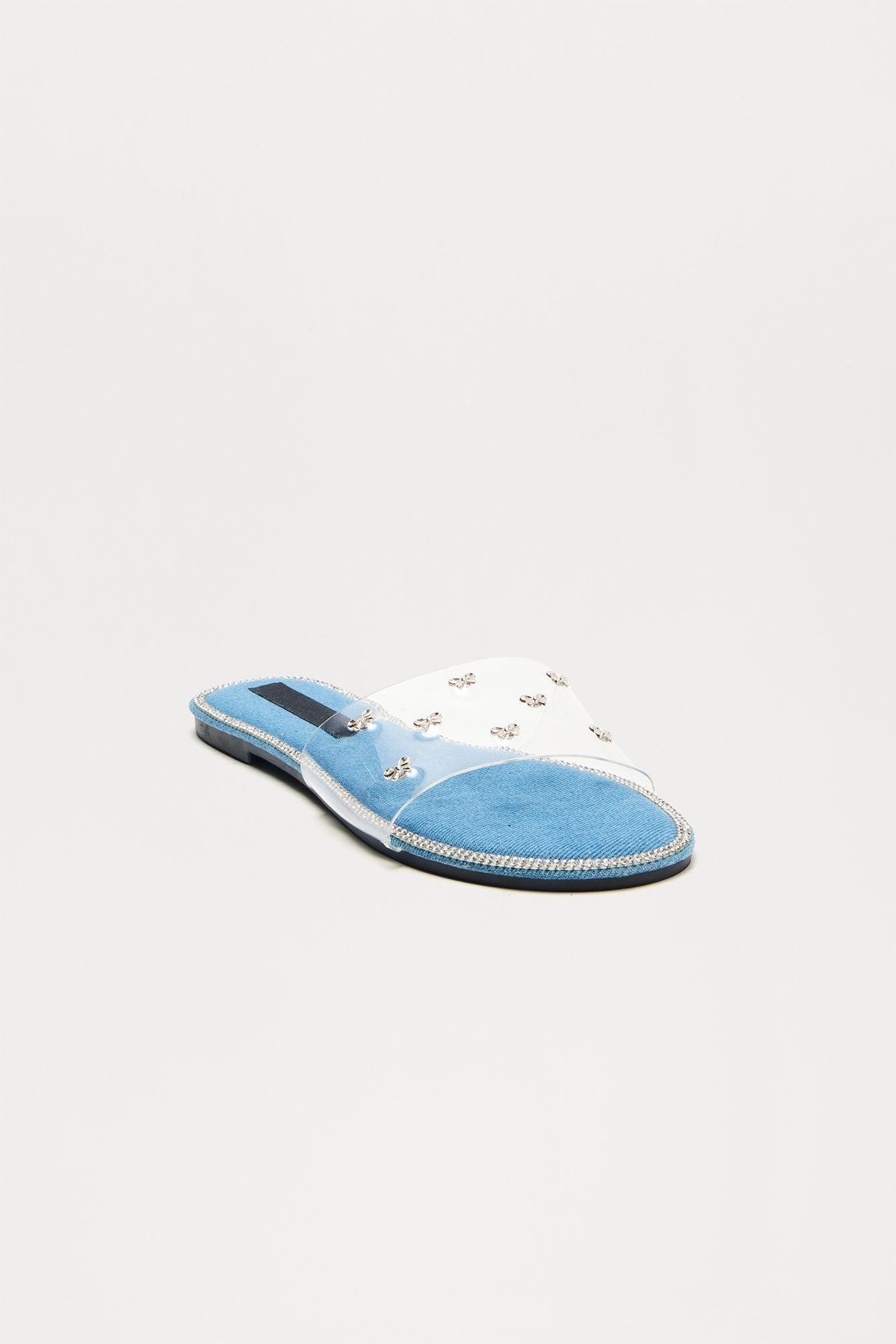 Kasen Rhinestone Trim Sandals - Denim Product Image