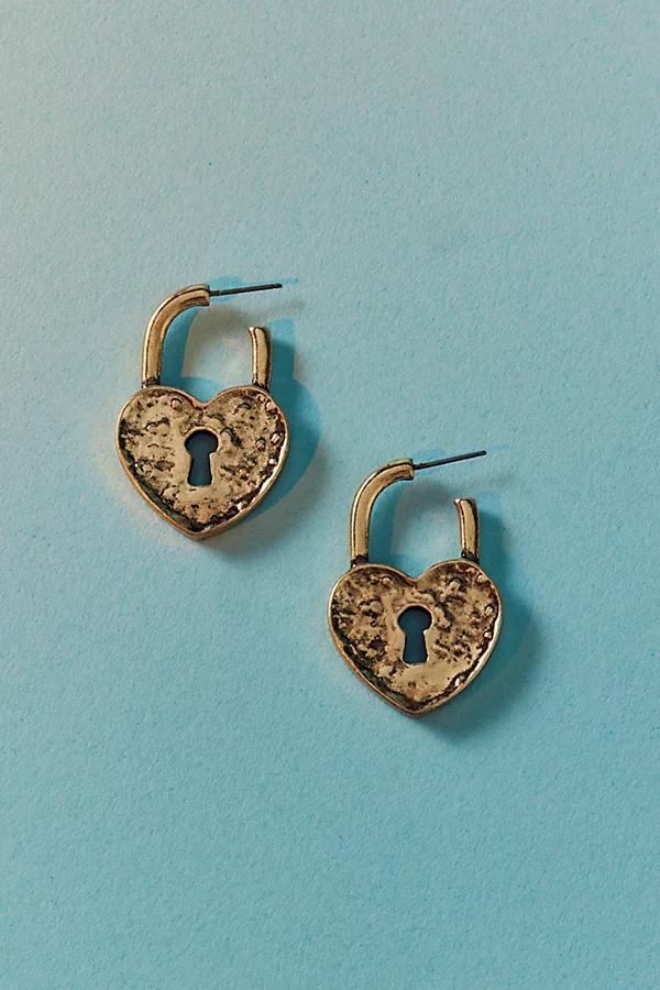 Athena Heart Lock Hoop Earring Womens at Urban Outfitters Product Image
