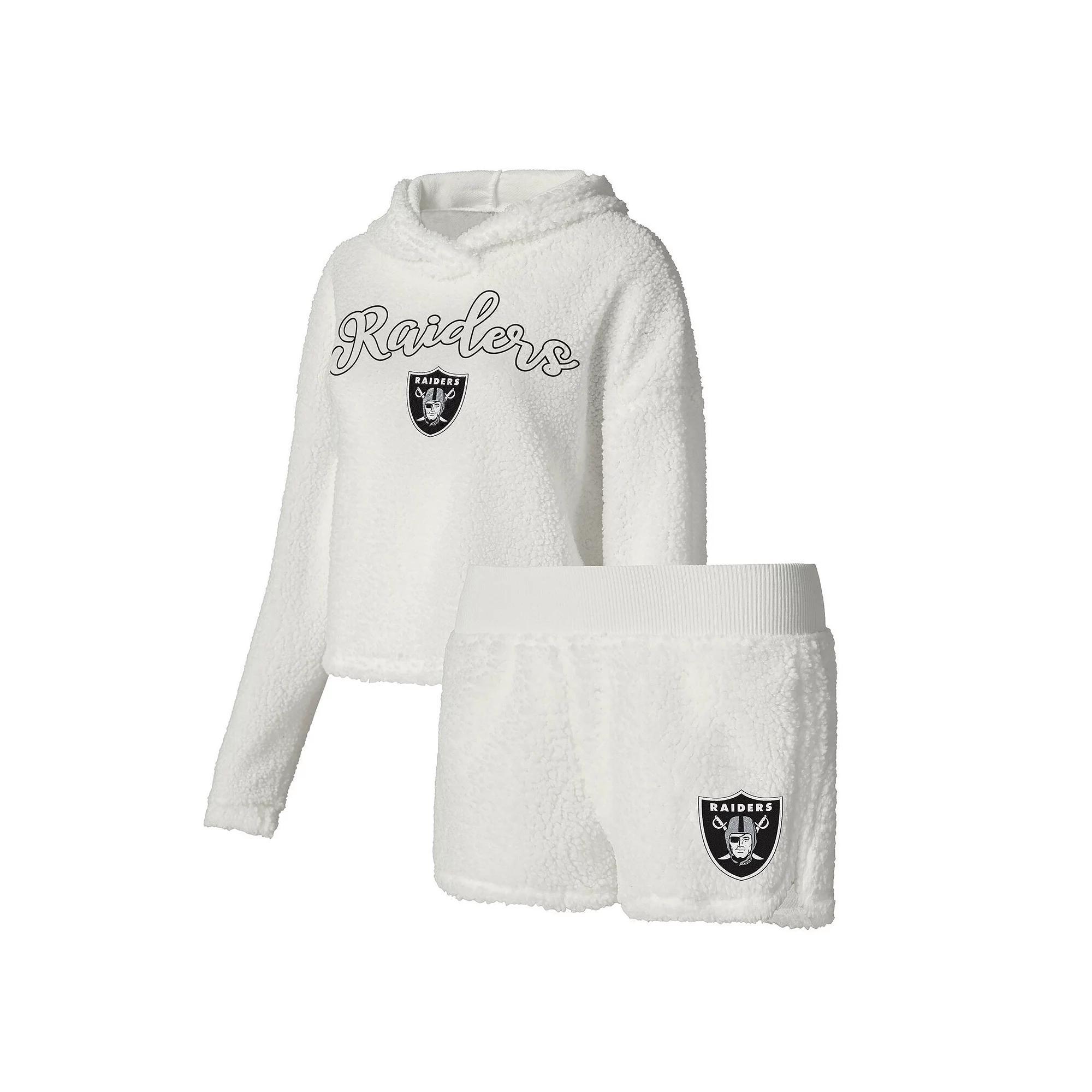 Women's Concepts Sport  White Las Vegas Raiders Fluffy Pullover Sweatshirt & Shorts Sleep Set, Size: Large, Lvr White Product Image