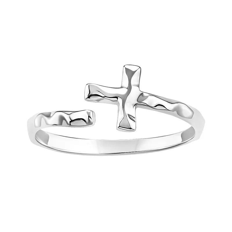 PRIMROSE Sterling Silver Hammered Sideways Cross Bypass Ring, Women's, Size: 9 Product Image