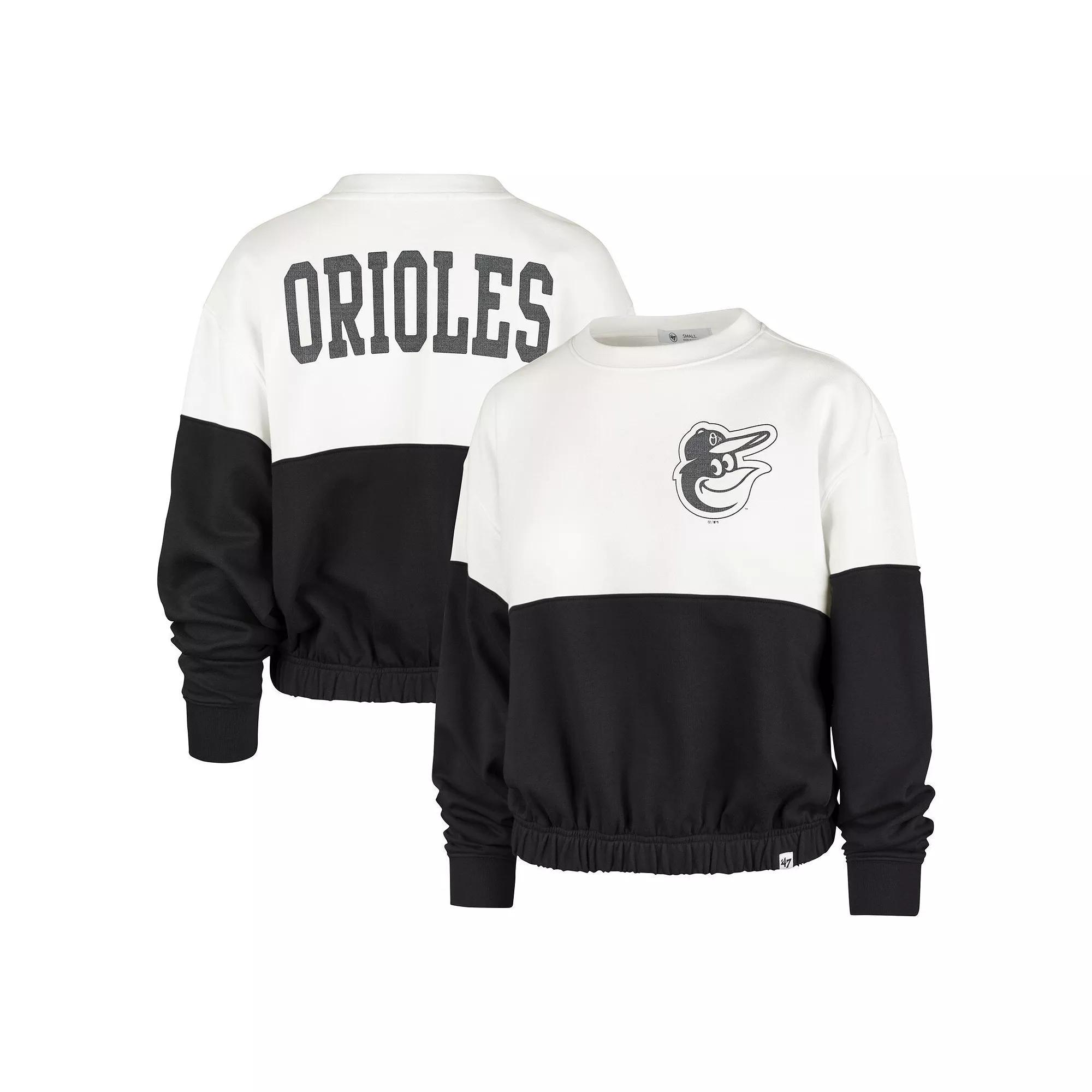 Women's '47 White/Black Baltimore Orioles Take Two Bonita Pullover Sweatshirt, Size: Medium Product Image