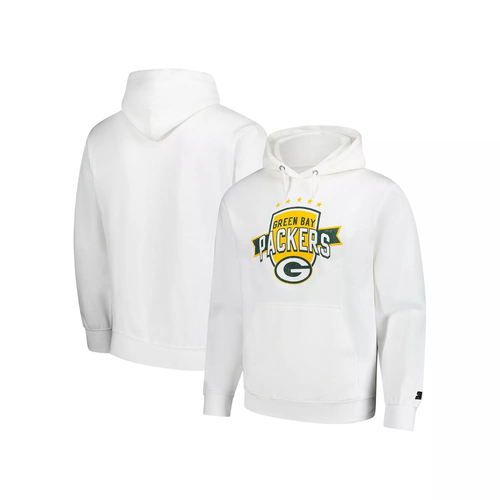 Men's Starter White Green Bay Packers Vintage Pullover Hoodie, Size: XXL Product Image