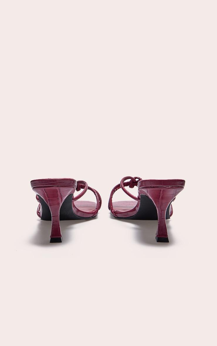 Burgundy Wide Fit Croc Pu Square Toe Knotted Heeled Mules Product Image