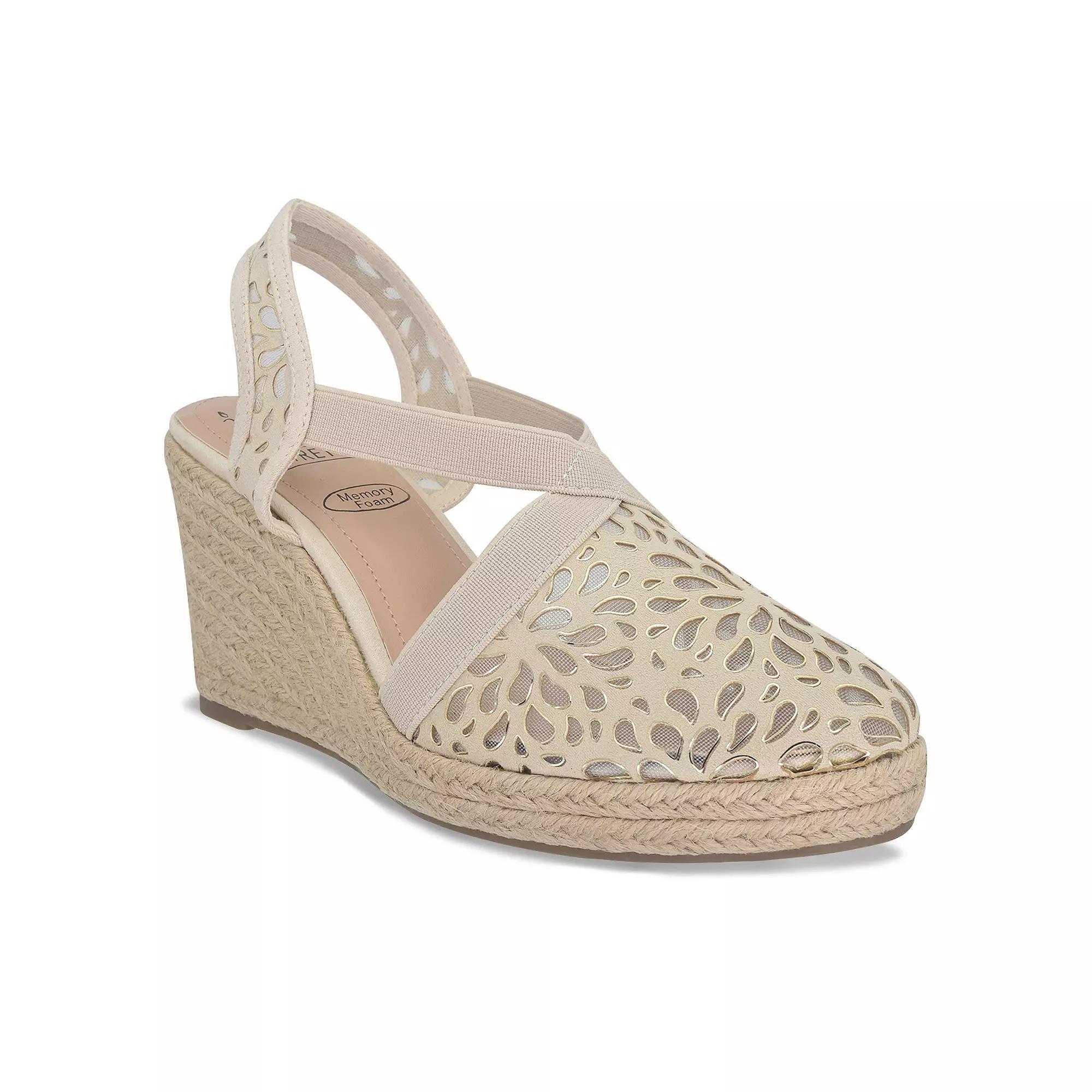 Impo® Tuccia Women's Memory Foam Laser Platform Wedge Stretch Sandals, Size: 7, Ivory Product Image