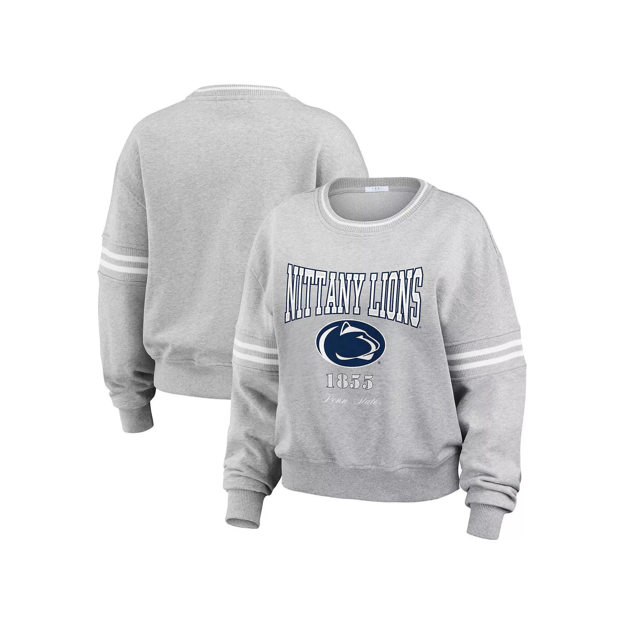 Women's WEAR by Erin Andrews Heather Gray Penn State Nittany Lions Classic Stripe Pullover Sweater, Size: Large, Grey Product Image
