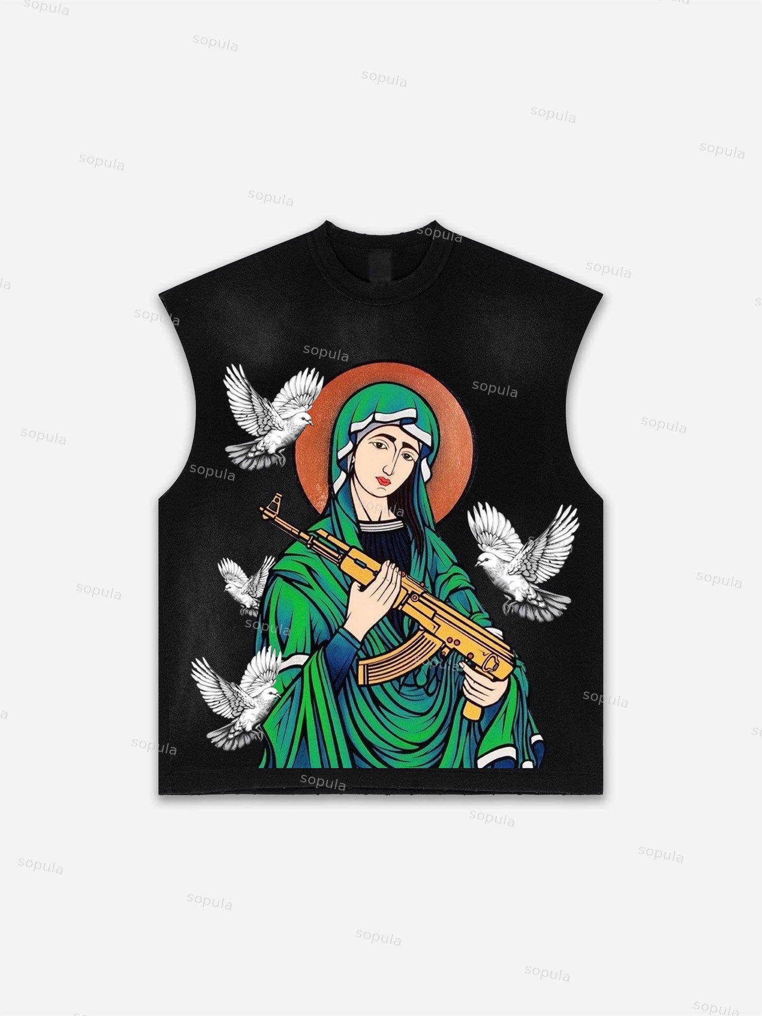 Men's Washed Savage Eagle Head Print Tank Top Product Image
